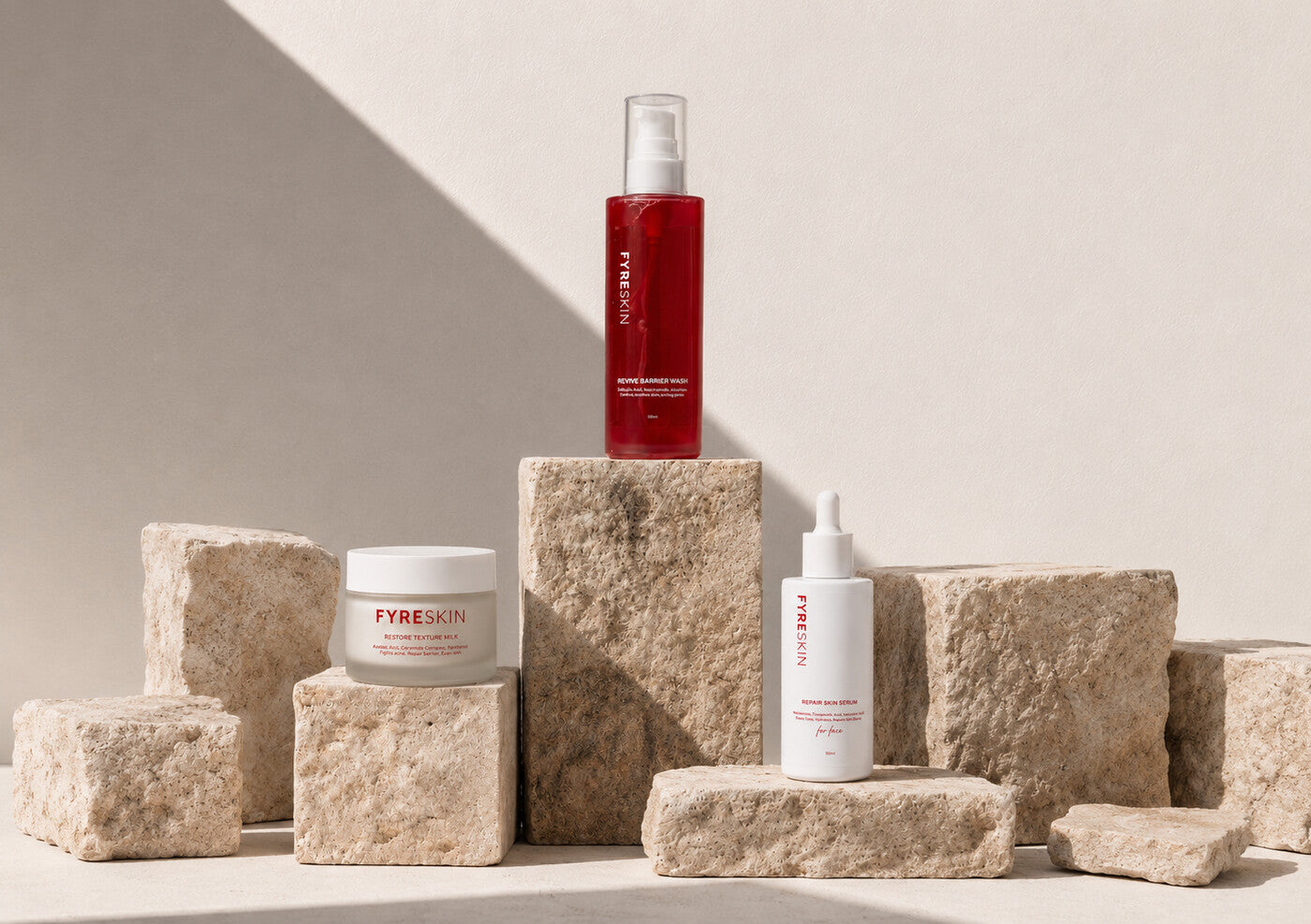 FYRE SKIN Skin Reset Series — Revive Barrier Wash, Repair Skin Serum, Restore Texture Milk
